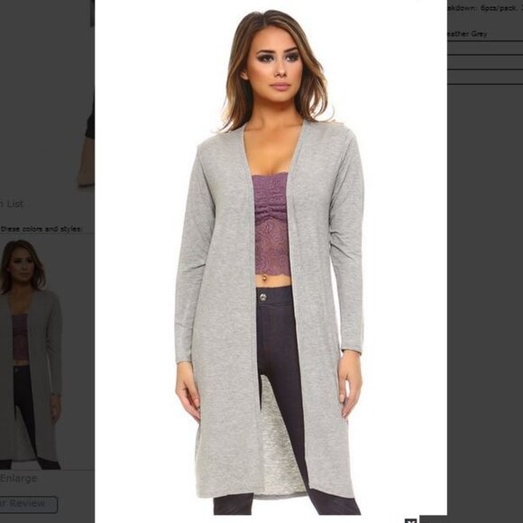 NWT Classic Open Front long Cardigan light grey lightweight - Picture 4 of 4
